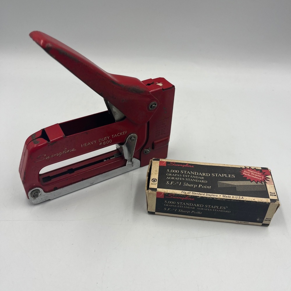 Vintage Swingline Heavy Duty Tacker 800 Red Staple Gun with SF-1 Staples USA